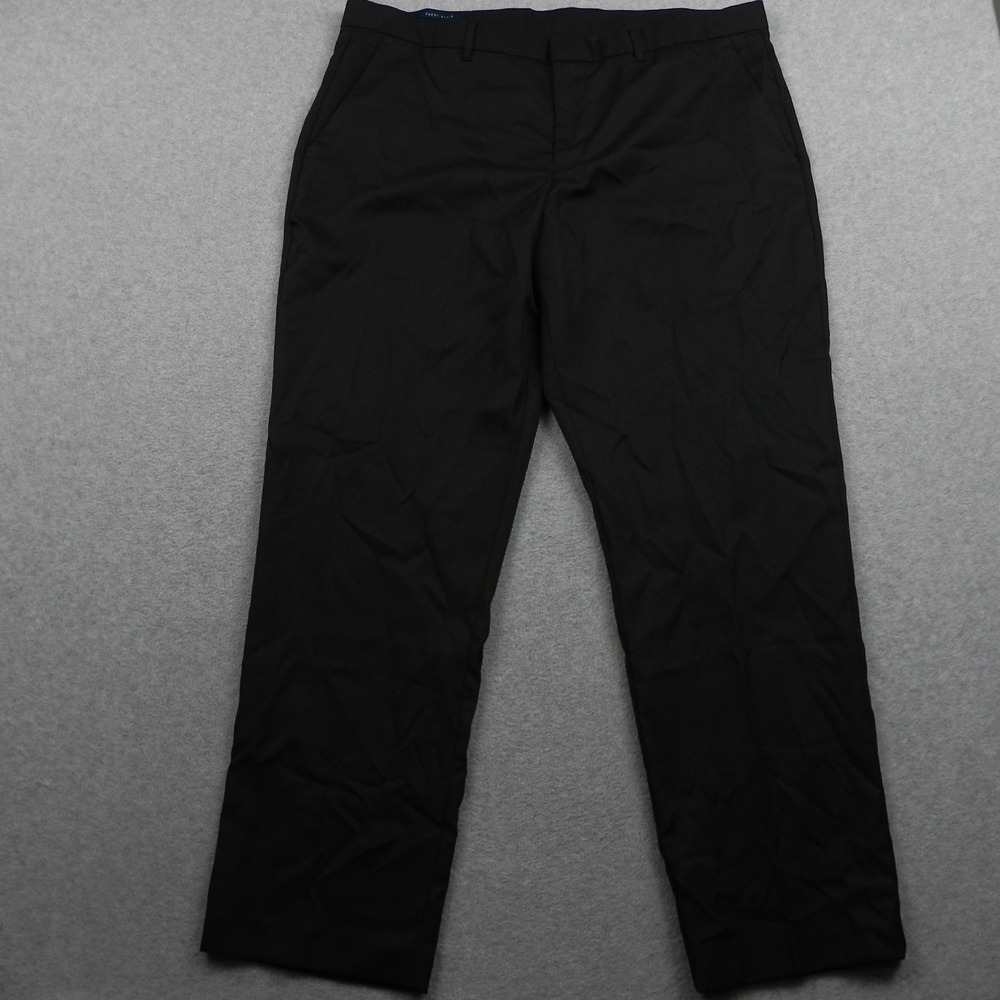 Perry Ellis Dress Pants Mens 38x30 Slim Fit Black Textured Flat Front Trousers